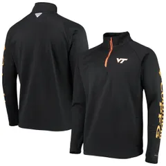 コロンビア メンズ アウター ジャケット・ブルゾン フリース Mens Columbia Black Virginia Techokies Terminal Tackle Fleece Raglan OmniShade QuarterZip Jacket Bl
