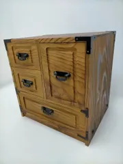 【送料無料】和風 小箪笥 チェスト 木製 小物入れ 収納ケース デスク横 整理棚 取っ手金具付き レトロ インテリア　251111-2T