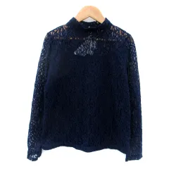 マウジー MOUSSY カットソー 長袖 ハイネック レース 透け感 F 紺 ネイビー /SM10