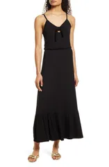 ラブアペラ レディース トップス ワンピース マキシ Loveappella Tie Front Maxi Sundress Black ブラック