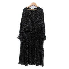 アズノウアズ ピンキー AS KNOW AS PINKY ワンピース カシュクール 長袖 フレアスリーブ ロング丈 マキシ丈 花柄 マルチカラー 黒 ブラック /HO13