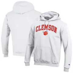 チャンピオン メンズ アウター パーカー・スウェット ロゴ フリース MensChampion White Clemson Tigers Arched Logo Fleece Pullover Hoodie White ホワイト