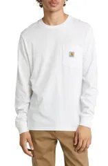 【送料無料】 カーハート メンズ Tシャツ トップス Long Sleeve Pocket TShirt White