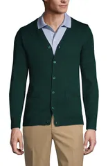 ランズエンド メンズ アウター パーカー・スウェット セーター コットン カーディガン Lands End School Uniform Cotton Modal Button Front Cardigan Sweater Evergreen