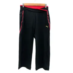 プーマ PUMA スポーツウエア パンツ イージー ストレート アンクル丈 ロゴ刺繍 M 黒 ブラック マゼンタ /HO11