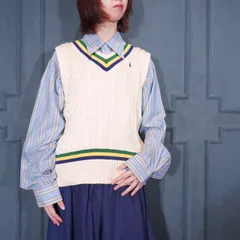 USA VINTAGE Polo by Ralph Lauren HORSE EMBROIDERY CABLE DESIGN TYLDEN COTTON KNIT VEST/アメリカ古着ポロバイラルフローレンホースロゴ刺繍ケーブルデザインチルデンニットべスト