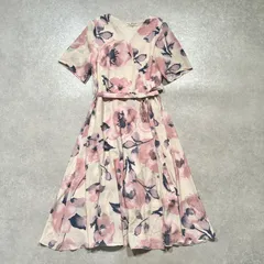 La MODE ラモード ワンピース ロング丈 ミモレ丈 カシュクール エレガント 花柄 フラワー 総柄 ベルト リボン Mサイズ ピンク YYM250818