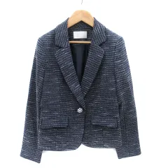 エニィスィス エニシス anySiS テーラードジャケット ミドル丈 シングルボタン 総裏地 ツイード ビジュー 1 紺 ネイビー 白 ホワイト /SM13