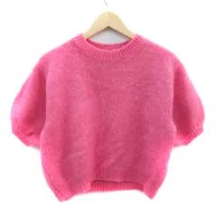 ザラ ZARA ニット セーター 五分袖 クルーネック ウール混 S ピンク /SM14