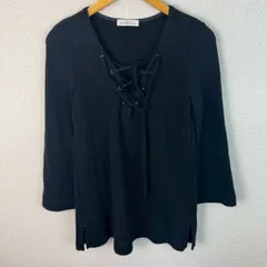 UNITED ARROWS Green Label Relaxing ユナイテッドアローズ グリーンレーベルリラクシング 七分袖 ニット チュニック レースアップ ブラック レディース 古着 シンプル レトロ