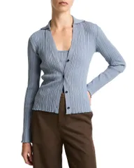 ヴィンス レディース アウター カーディガン リブニット ポロシャツ セーター ニット Vince Rib Knit Polo Cardigan Sweater Azulのサムネイル