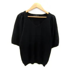 アンタイトル UNTITLED ニット カットソー 五分袖 Vネック 無地 2 黒 ブラック /SY47