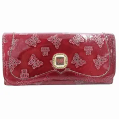 アナスイ ANNA SUI 長財布 ウォレット ロゴ 蝶々柄 フラップ エナメル ワインレッド /GV ■GY99