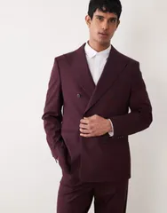 エイソス メンズ アウター ジャケット・ブルゾン ASOS DESIGN regular double breasted suit jacket Burgundy バーガンディ