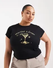 エイソス レディース トップス Tシャツ グラフィック ASOS Curve ASOS DESIGN Curve baby tee with martini graphic Black ブラック