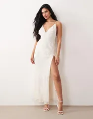 バードット レディース トップス ワンピース Vネック シフォン フラワー柄 マキシ フラワー Bardot Romaya chiffon vneck floral appliqu detailing maxi dress Ivory アイボリー