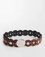 エイソス レディース アクセサリー ベルト ASOS DESIGN circle disc belt with silver hardware BROWN ブラウンのサムネイル