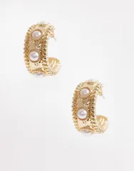 アクセサライズ レディース アクセサリー ピアス・イヤリング Accessorize molten faux pearl hoop earrings tone GOLD ゴールドのサムネイル