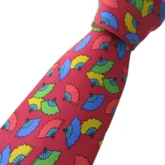 エルメス HERMES ネクタイ 7237MA シルク 扇柄 赤 レッド 