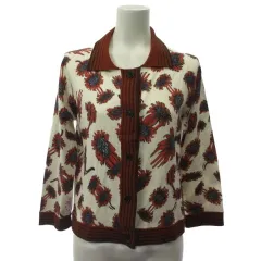 ポールスミス PAUL SMITH カーディガン 衿付き 長袖 花柄 ホワイト ブラウン M