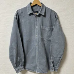 (^w^)b ZARA ザラ オーバーサイズ シャツジャケット ヘリンボーン ジャケット オーバー 羽織り ビッグシルエット ワーク 春 秋 冬 カジュアル ストリート 普段着 休日 ブルーグレー グレー メンズ サイズ M OM11219HG