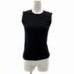 バーバリーブルーレーベル BURBERRY BLUE LABEL ニット カットソー ノースリーブ ラウンドネック ロゴ刺繡 38 M 黒 ブラック /YS26 IBO83