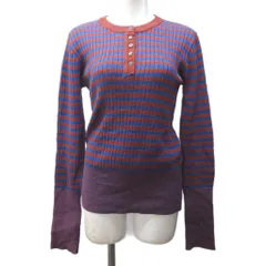 フリークスストア FREAKS STORE 23AW リブニット カットソー ボーダー ロングスリーブ ヘンリーネック 長袖 F 赤茶 青 系 ■YHS11 0106