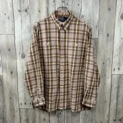 Polo by Ralph Lauren ポロバイ ラルフローレン ブラウン × ピンク EMMONS 長袖 チェック フランネル コットン シャツ メンズ L サイズ
