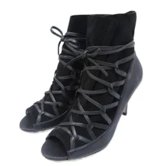 ジミーチュウ JIMMY CHOO ブーツ サンダル レザー 切替 スエード レースアップ ストラップ ハイヒール 37 1/2 約24.5cm 黒 ブラック IBO87 0111