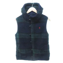 ジムフレックス Gymphlex ボアベスト ノースリーブ ジャケット くるみボタン チェック 緑 グリーン 約M 0206