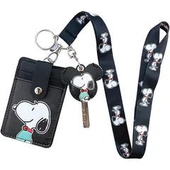 【新品】 スヌーピー キャラクター IDカードホルダー パスケース 定期入れ 名札ケース ICカードケース 縦型 コインケース 鍵カバー ストラップ付き 【3枚収納】 0