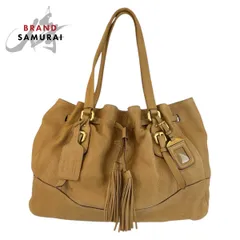 PRADA プラダ ロゴ ベージュ キャメル ゴールド金具 レザー ショルダーバッグ トートバッグ レディース 600159【中古】