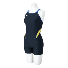 新品 [ミズノ] 水泳 競泳 水着 練習用 エクサースーツ ミディアムハーフスーツ N2MGC264 レディース M ブラック/イエロー