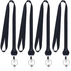 【新品】 [AMUU] ネックストラップ 首掛け 吊り下げ名札用リール リールクリップキーホルダー 平紐 伸びるリールストラップ リコイルリング 定期入れ・パスケース用 IDカードホルダー用名刺 社員証 ケース 入れ 首かけ 展示会  4本入 0