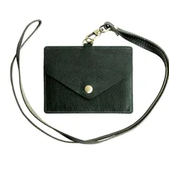 【新品】 [RafiCaro] パスケース IDカードホルダー Wポケット 定期入れ本革 イタリアンレザー 首掛け ネックストラップ付 idケース 社員証 カードケース メンズ レディース グリーン