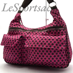 【B4892】 LeSportsac レスポートサック ショルダーバッグ ナイロン ピンク ブラック レディース 斜め掛け 大容量 ドット 総柄