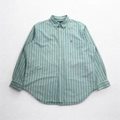 Ralph Lauren 90年代 オックスフォード ボタンダウンシャツ XL グリーン ストライプ スモールポニー刺繍