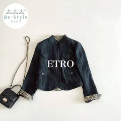 ETRO エトロ　スタンドカラー　ジャケット　ペイズリー柄　リネン100％　サマージャケット　黒　サイズ42のサムネイル