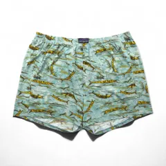 patagonia 00年代 USA製 キャプリーン Capilene トランクス ショートパンツ L ブルー 総柄 魚 45111