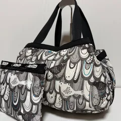 LeSportsac レスポートサック トートバッグ 肩掛け ショルダーバッグ バード柄 鳥柄 大容量 ポーチセット ブラック ホワイト B510