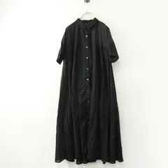 美品 ミズイロインド mizuiro ind コットン100 シアーシャツワンピース∥ブラック ドレス ロング フレア マキシ丈 半袖 【2400014866063】