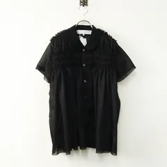 新品 2024 TAO COMME des GARCONS タオ コムデギャルソン シアーギャザー 丸衿 半袖シャツ L ブラック┃黒 ブラウス【2400014857993】のサムネイル