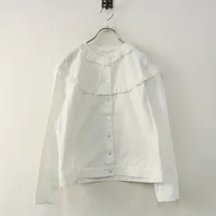 ホームスパン homspun コットントリプルツイルフリルブラウス F ホワイト┃白 シャツ トップス【2400014858136】のサムネイル