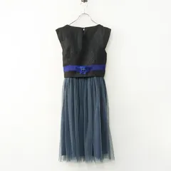 美品 ガリャルダガランテ GALLARDA GALANTE ベスト付 チュールドレス＼ブルーグレー ブラック コサージュ ワンピース【2400014865417】