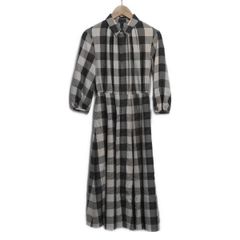 ANAYI(アナイ) ワンピース サイズ36 S レディース美品  - ライトベージュ×黒×グレー レギュラーカラー/長袖/マキシ丈/チェック柄