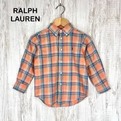 RALPH LAUREN ラルフローレン ホース ロゴ刺繍 チェック 総柄 BD ボタンダウン コットン 長袖 シャツ オレンジ キッズ トップス