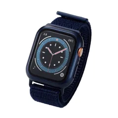 エレコム Apple Watch (アップルウォッチ) ケース カバー バンド一体型 44mm [Apple Watch SE2 SE 6 5 4 対応] 全面保護 ガラス ファブリック生地 ネイビー AW-20MBCFBNV [ネイビー]