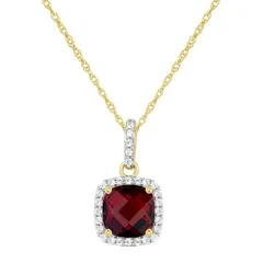 Celebration Gems レディース アクセサリー ネックレス・チョーカー・ペンダントトップ レース Celebration Gems 10K Yellow Gold 7mm Cushion Pendant Necklace Garnet イエロー
