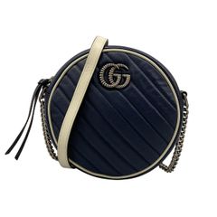 □GUCCI□ショルダーバッグ GGマーモント ネイビー レザー サークル 