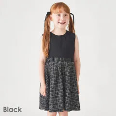 [ブラック]子供服 ワンピース キッズ 子供 キッズ服 女の子 ツイード フォーマルワンピース ワンピ スカート セレモニー オケージョン リボン 七五三 evercloset ever closet エバクロ エバークローゼット